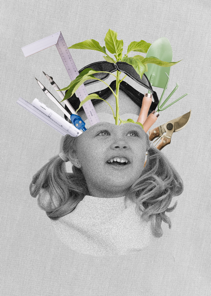 Niña pensando ideas creativas